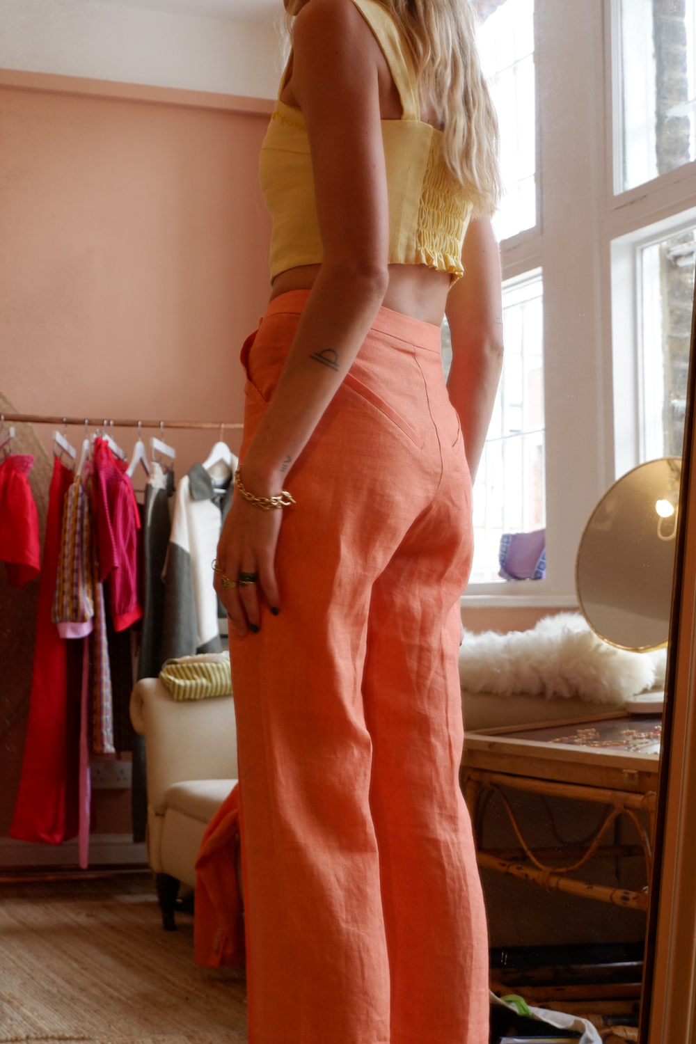 Orange on sale linen pants