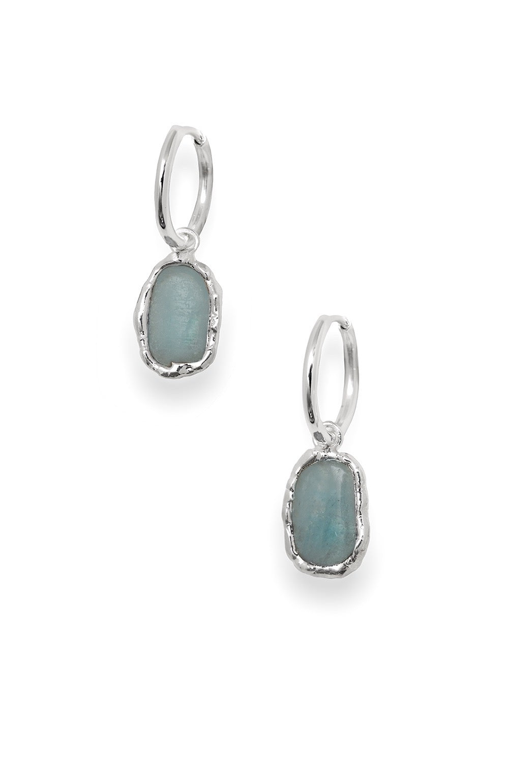 Aquamarine Charm Hoops in Silver - Tea & Tequila