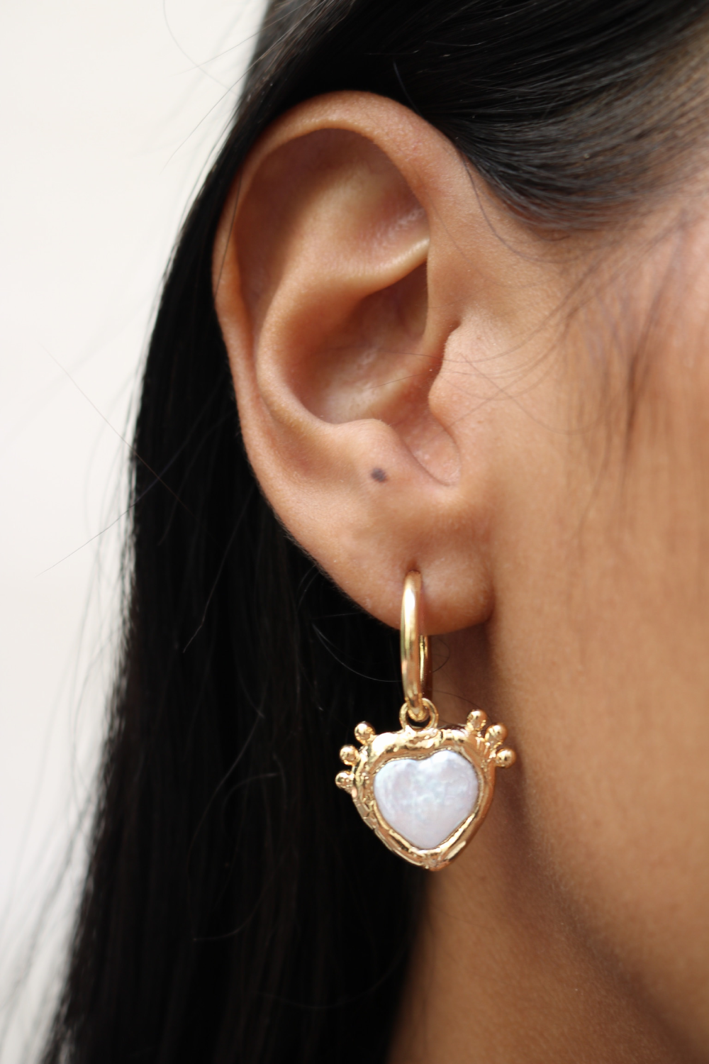 Sacred Heart Pearl Hoops - Tea & Tequila