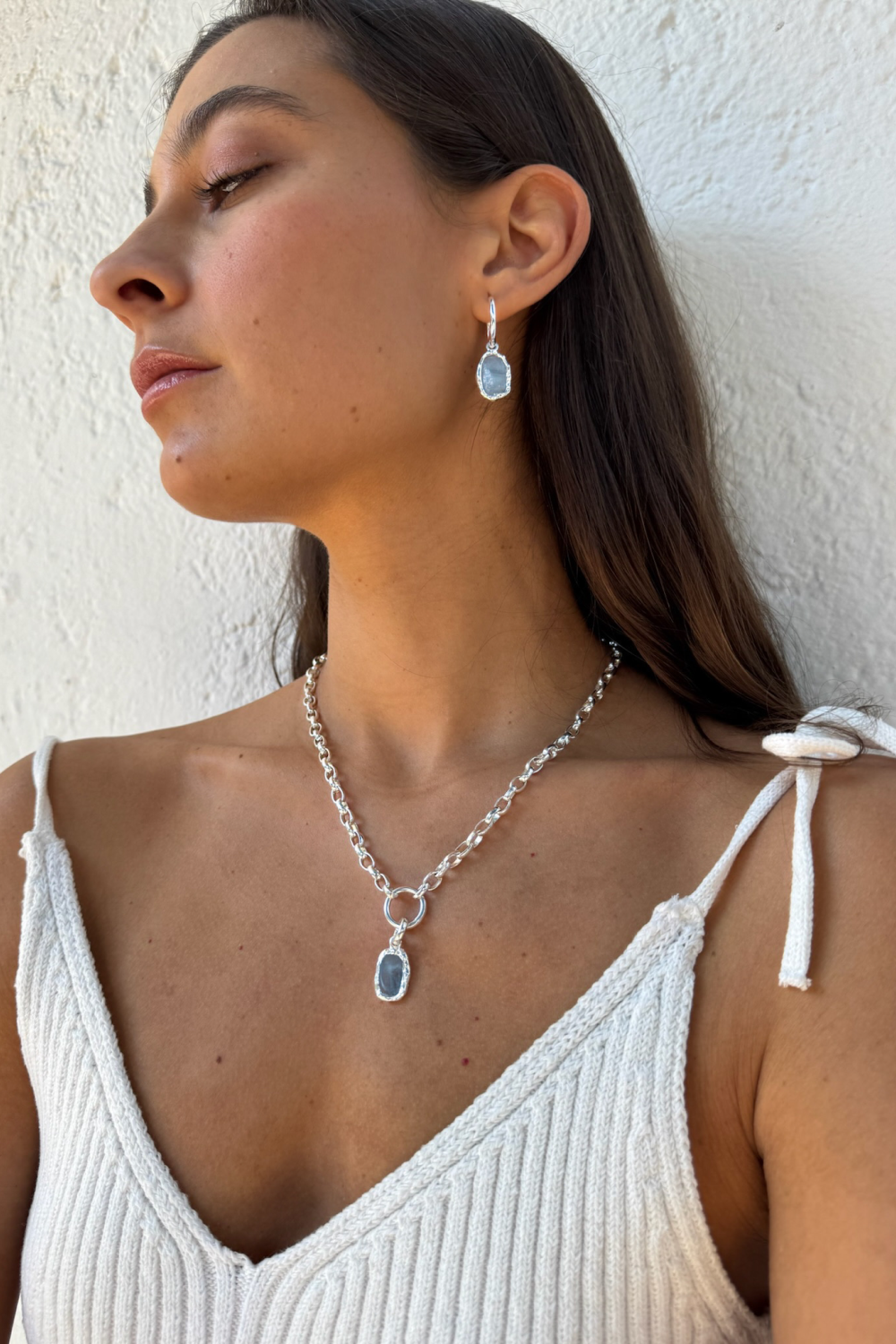 Aquamarine Charm Hoops in Silver - Tea & Tequila