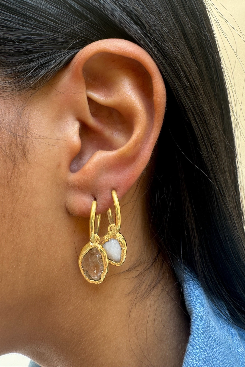 Gemstone Charm Hoops in Gold - Tea & Tequila