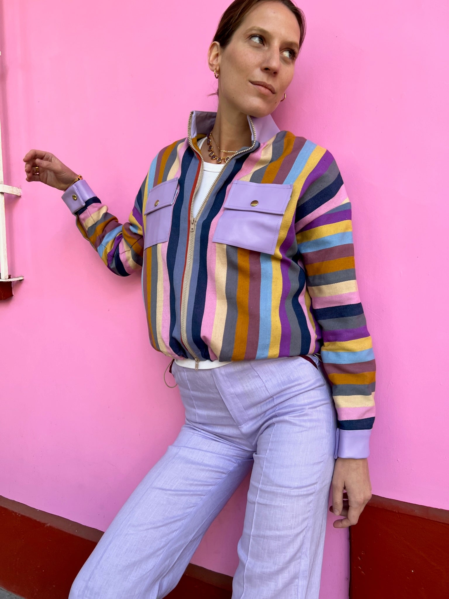 Pia Lilac Loom Bomber Jacket - Tea & Tequila