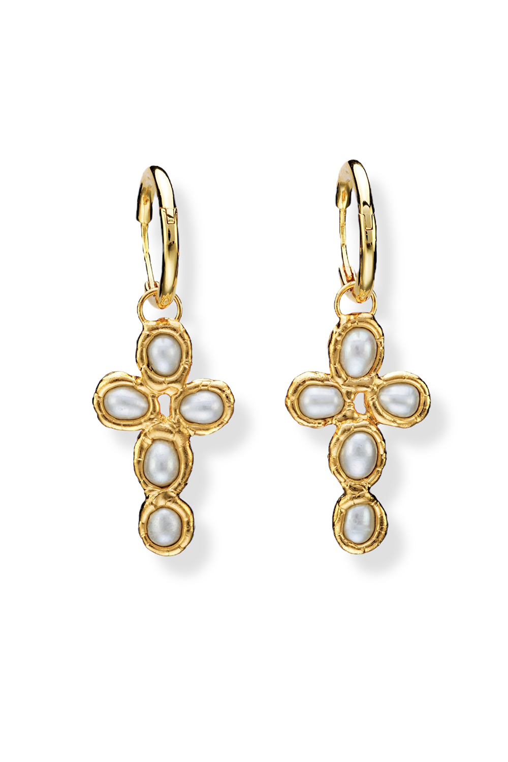 Pearl Cross Hoops in Gold - Tea & Tequila