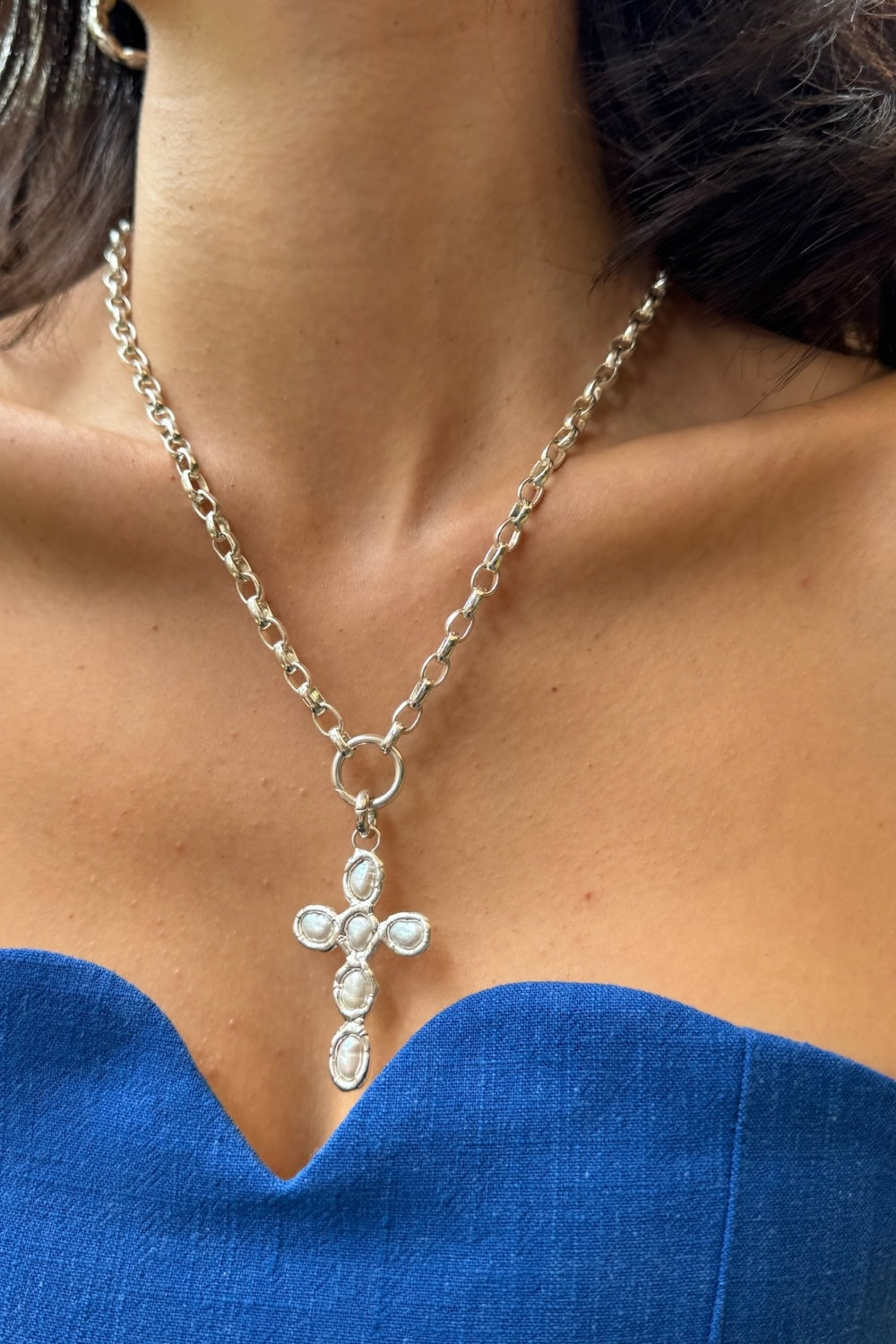 Grande Pearl Cross Charm in Silver - Tea & Tequila