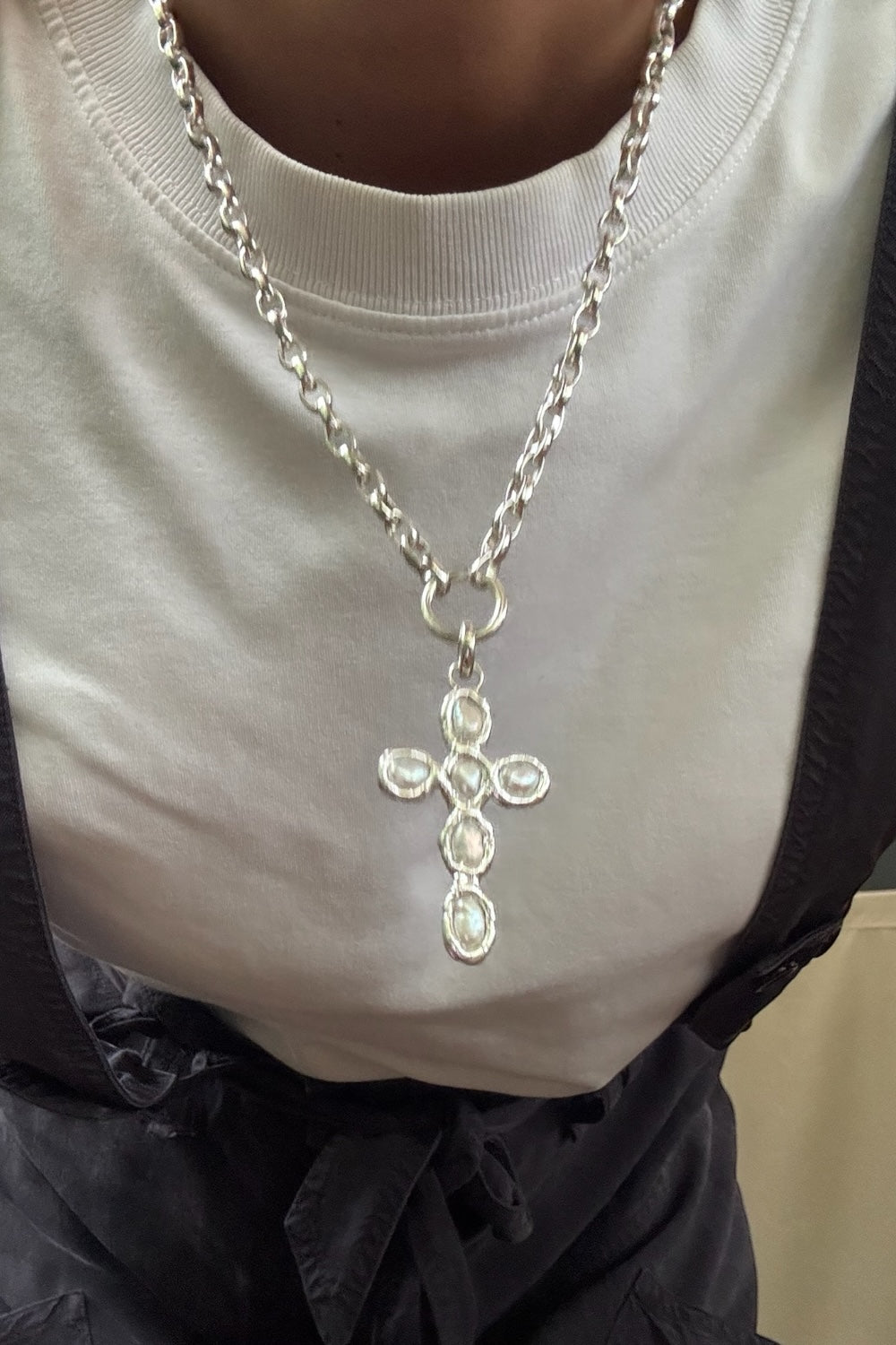 Grande Pearl Cross Charm in Silver - Tea & Tequila