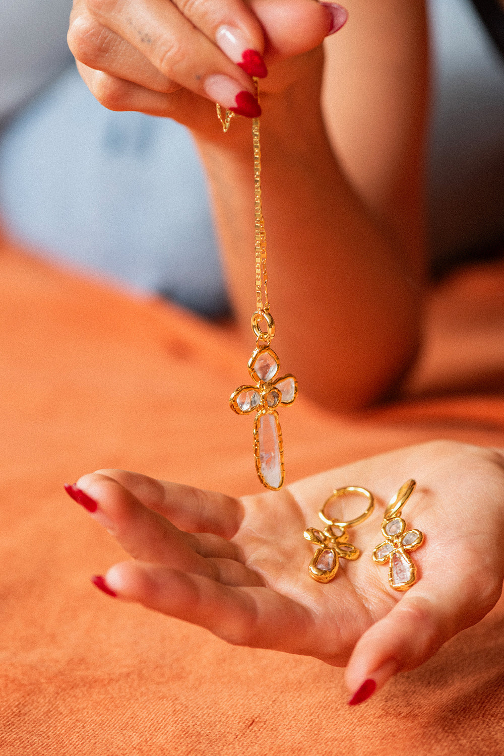 Grande Quartz Cross Charm in Gold - Tea & Tequila